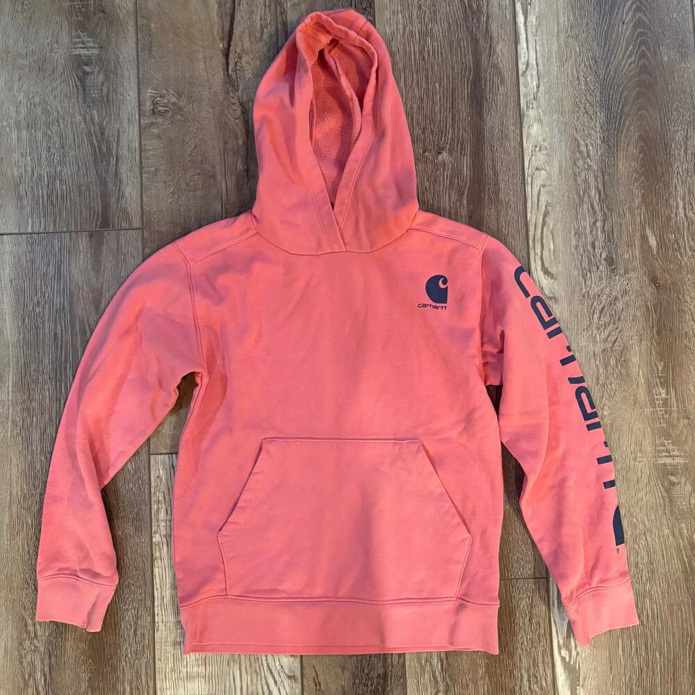 Carhartt Girls Pink Logo Sleeve Hoodie Size M 10